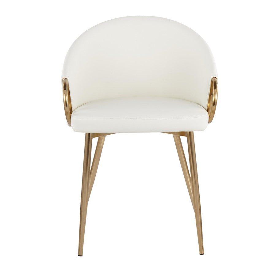 LumiSource Claire Chair Set of 2 | Gold Metal and White PU Faux Leather | Dining Room & Living Room Accent Chairs | Model CH-CLAIREPU2AUW2
