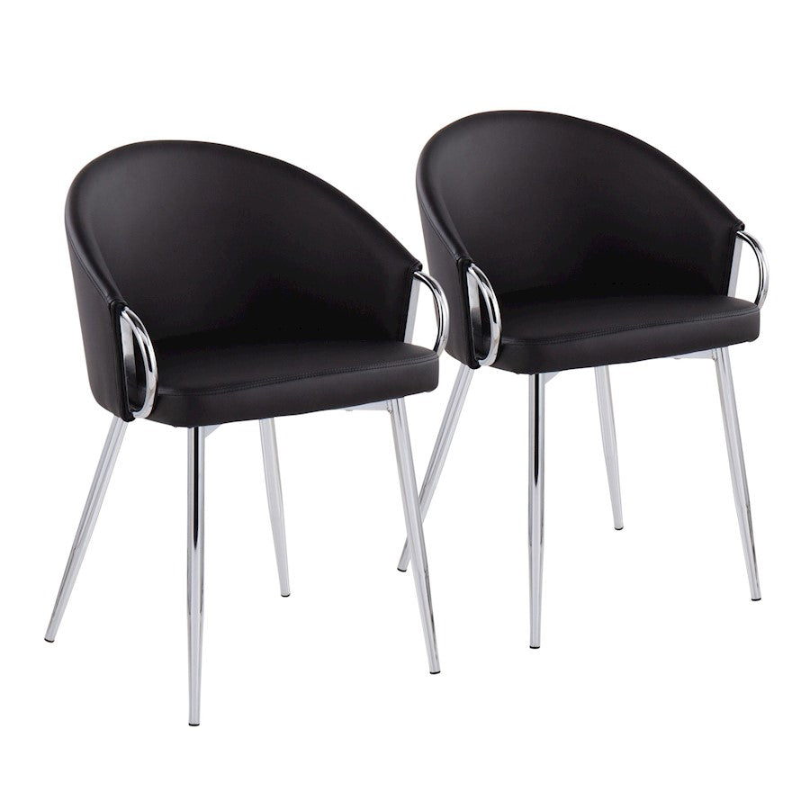 LumiSource Claire Set of 2 Dining Chair | Chrome Metal and Black PU Leather | Contemporary Dining Room & Kitchen | Model CH-CLAIREPU2CHRBK2