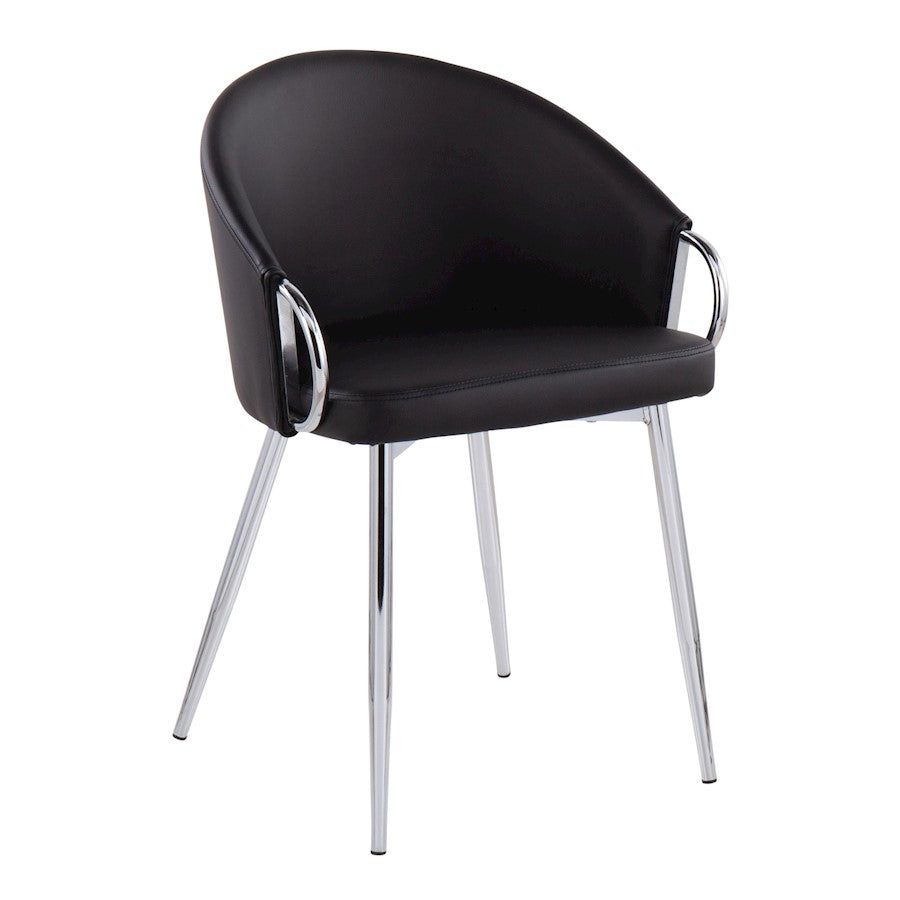 LumiSource Claire Set of 2 Dining Chair | Chrome Metal and Black PU Leather | Contemporary Dining Room & Kitchen | Model CH-CLAIREPU2CHRBK2