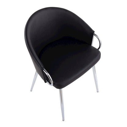 LumiSource Claire Set of 2 Dining Chair | Chrome Metal and Black PU Leather | Contemporary Dining Room & Kitchen | Model CH-CLAIREPU2CHRBK2