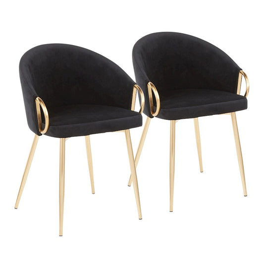 LumiSource Claire Set of 2 Dining Chair | Gold Metal and Black Velvet | Contemporary Dining Room & Kitchen | Model CH-CLAIREV2AUBK2