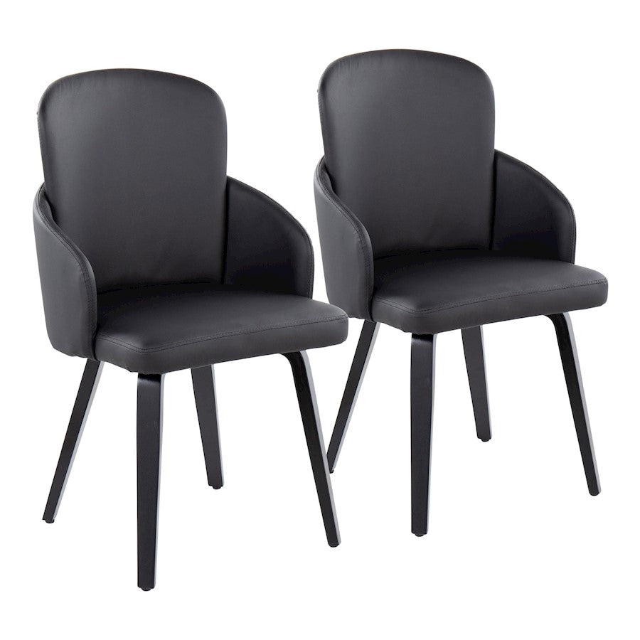 LumiSource Dahlia Dining Chair Set of 2 | Black PU and Black Wood/Chrome Metal | Dining Room & Kitchen Seating | Model CH-DAHLIA2-WBKBK2