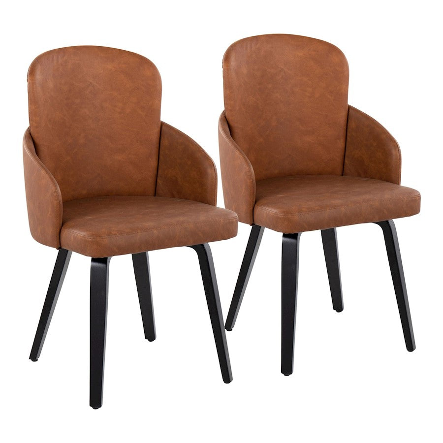 LumiSource Dahlia Dining Chair Set of 2 | Contemporary Black Wood and Camel PU with Chrome Metal | Kitchen & Dining Room | Model CH-DAHLIA2-WBKCAM2