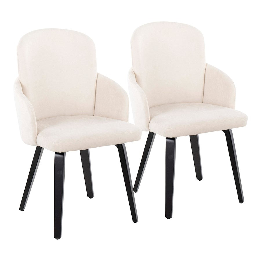 LumiSource Dahlia Dining Chair Set of 2 | Contemporary Black Wood and Cream Fabric with Chrome Metal | Kitchen & Dining | Model CH-DAHLIA2-WBKFCR2