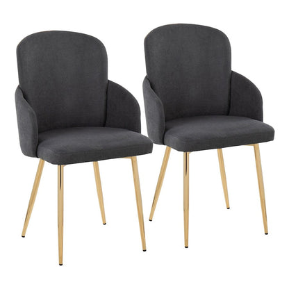 LumiSource Dahlia Dining Chair Set of 2 | Contemporary Gold Metal and Grey Fabric | Dining Room & Kitchen Seating | Model CH-DAHLIA2AUFGY2