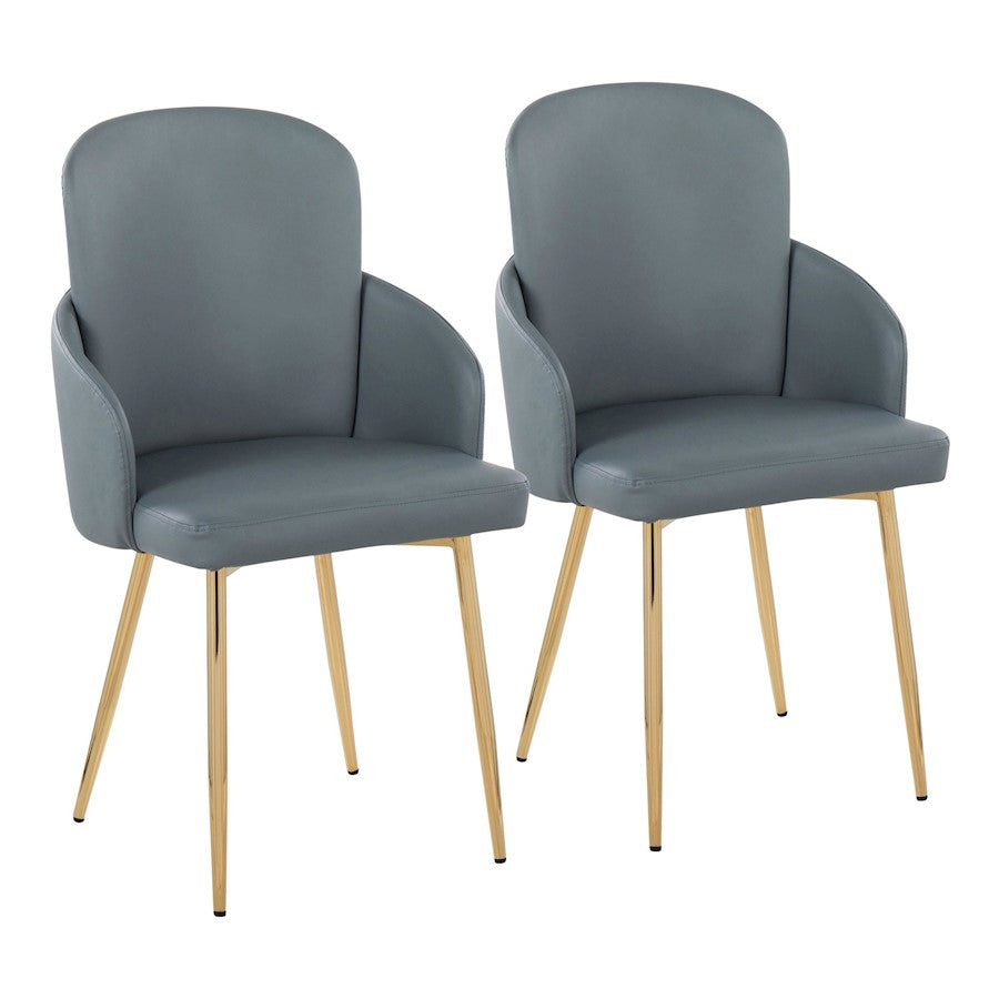 LumiSource Dahlia Dining Chair Set of 2 | Contemporary Gold Metal and Grey PU | Dining Room & Kitchen Seating | Model CH-DAHLIA2AUGY2