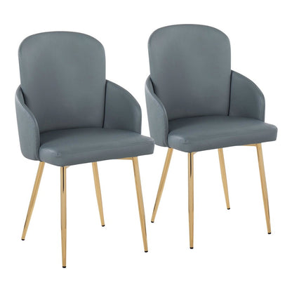 LumiSource Dahlia Dining Chair Set of 2 | Contemporary Gold Metal and Grey PU | Dining Room & Kitchen Seating | Model CH-DAHLIA2AUGY2