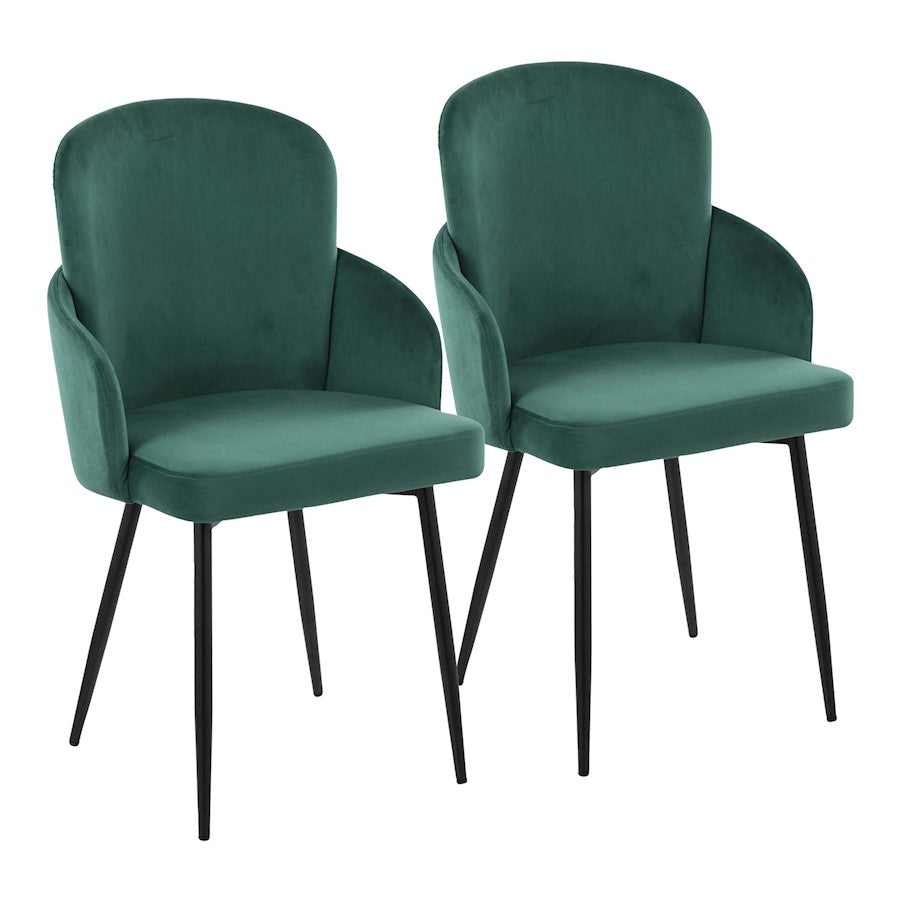 LumiSource Dahlia Dining Chair Set of 2 | Black Metal & Green Velvet | Dining Room & Kitchen Seating | 22 x 22.5 x 34.25 in | Model CH-DAHLIA2BKVGN2