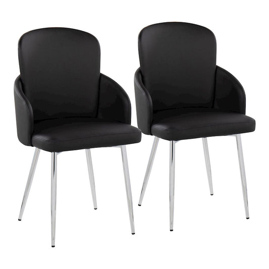 LumiSource Dahlia Dining Chair Set of 2 | Black PU and Chrome Metal | Dining Room & Kitchen Seating | 22 x 22.5 x 34.25 in | Model CH-DAHLIA2SVBK2