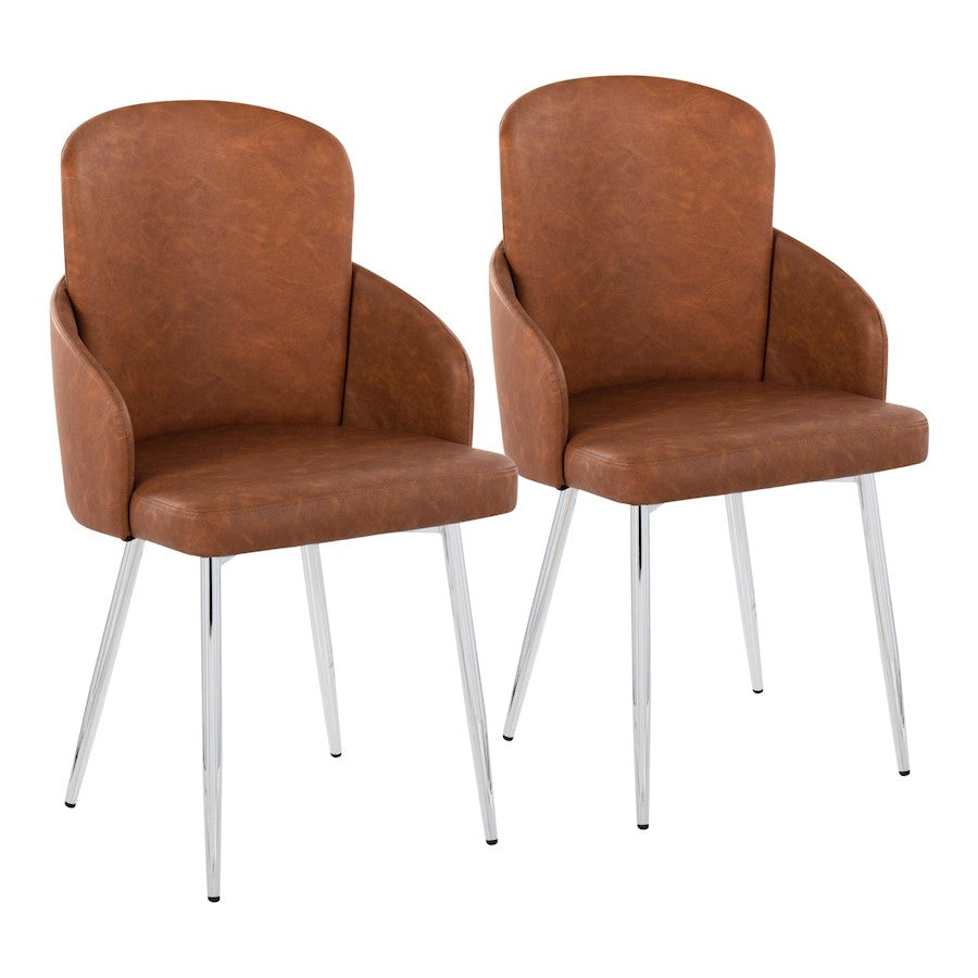 LumiSource Dahlia Dining Chair Set of 2 | Camel PU and Chrome Metal | Dining Room & Kitchen Seating | 22 x 22.5 x 34.25 in | Model CH-DAHLIA2SVCAM2