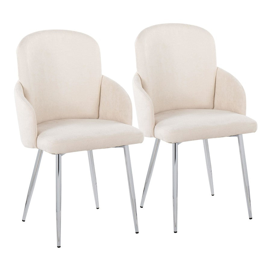 LumiSource Dahlia Dining Chair Set of 2 | Cream Fabric and Chrome Metal | Dining Room & Kitchen Seating | Model CH-DAHLIA2SVFCR2