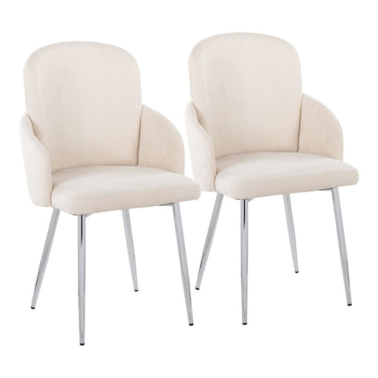 LumiSource Dahlia Dining Chair Set of 2 | Cream Fabric and Chrome Metal | Dining Room & Kitchen Seating | Model CH-DAHLIA2SVFCR2