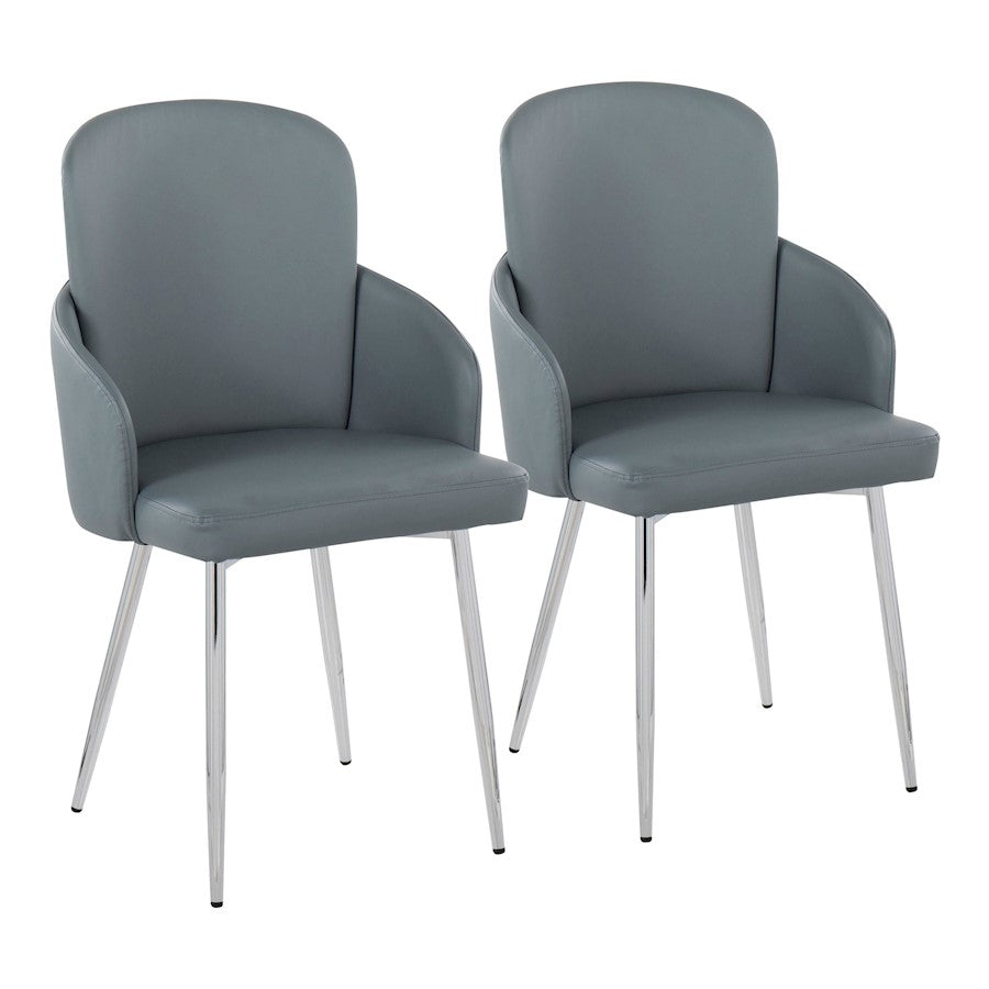 LumiSource Dahlia Dining Chair Set of 2 | Grey PU and Chrome Metal | Dining Room & Kitchen Seating | 22 x 22 x 34 in | Model CH-DAHLIA2SVGY2