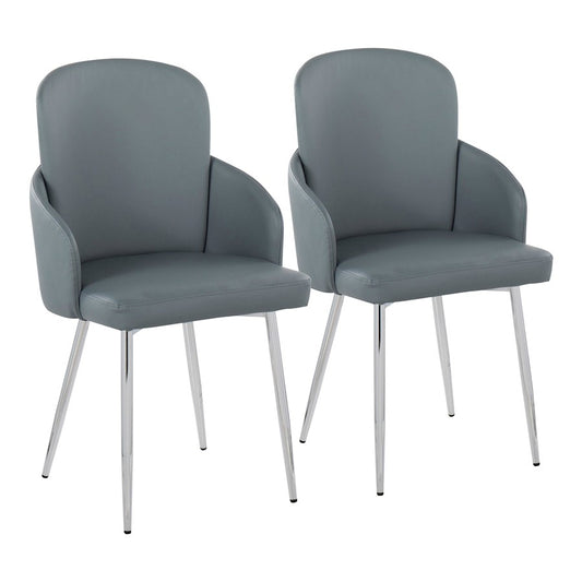 LumiSource Dahlia Dining Chair Set of 2 | Grey PU and Chrome Metal | Dining Room & Kitchen Seating | 22 x 22 x 34 in | Model CH-DAHLIA2SVGY2