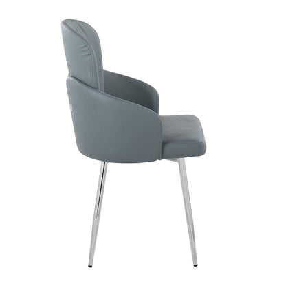 LumiSource Dahlia Dining Chair Set of 2 | Grey PU and Chrome Metal | Dining Room & Kitchen Seating | 22 x 22 x 34 in | Model CH-DAHLIA2SVGY2
