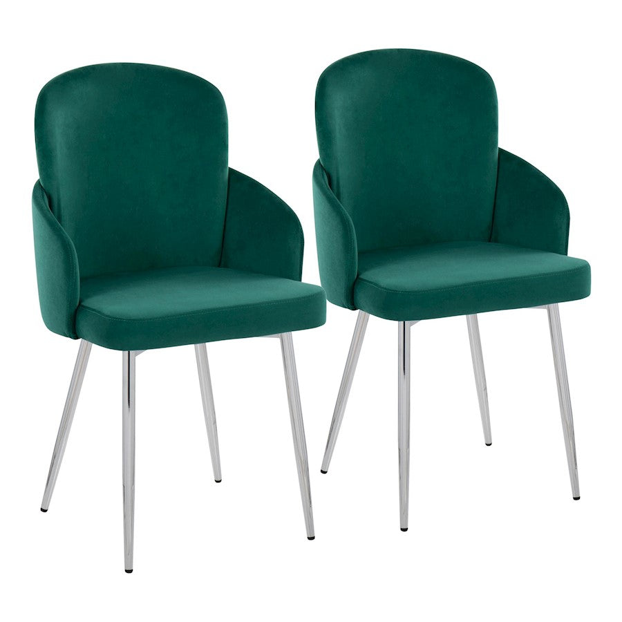 LumiSource Dahlia Dining Chair Set of 2 | Green Velvet and Gold/Chrome Metal | Dining Room & Kitchen Seating | Model CH-DAHLIA2SVVGN2