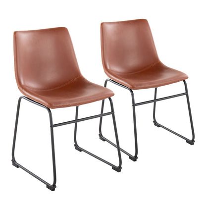 LumiSource Duke Side Chair Set of 2 | Industrial Black Steel and Cognac PU | Dining Room & Home Office Seating | Model CH-DUKEBKCG2