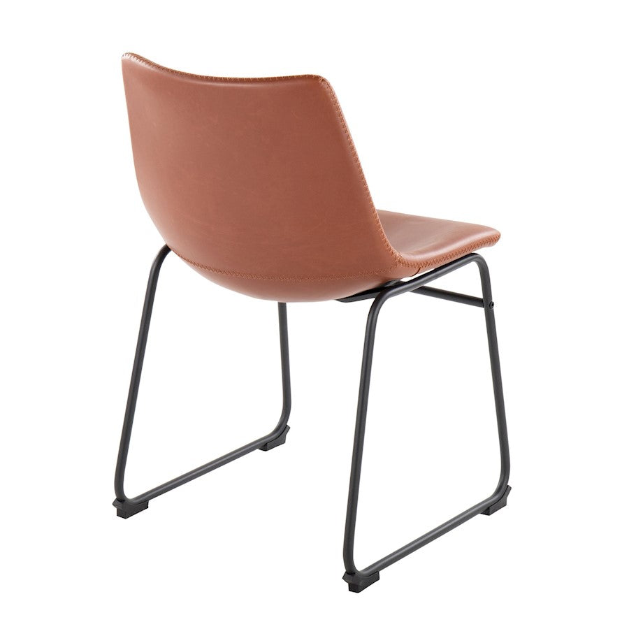 LumiSource Duke Side Chair Set of 2 | Industrial Black Steel and Cognac PU | Dining Room & Home Office Seating | Model CH-DUKEBKCG2