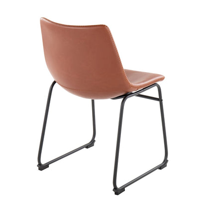 LumiSource Duke Side Chair Set of 2 | Industrial Black Steel and Cognac PU | Dining Room & Home Office Seating | Model CH-DUKEBKCG2