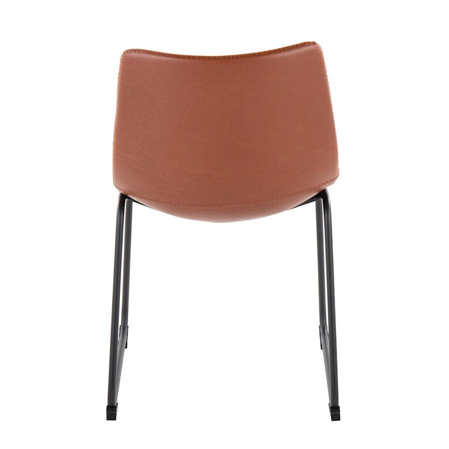 LumiSource Duke Side Chair Set of 2 | Industrial Black Steel and Cognac PU | Dining Room & Home Office Seating | Model CH-DUKEBKCG2