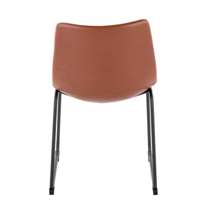 LumiSource Duke Side Chair Set of 2 | Industrial Black Steel and Cognac PU | Dining Room & Home Office Seating | Model CH-DUKEBKCG2