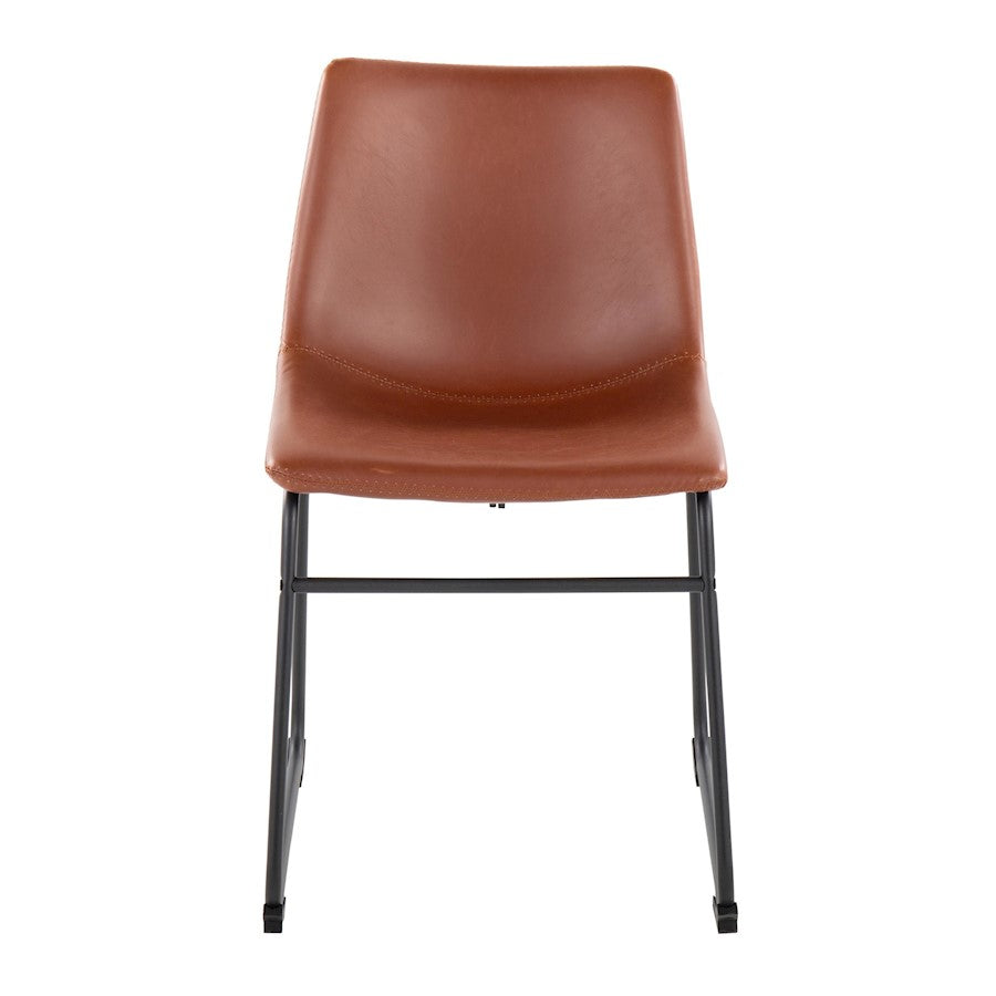 LumiSource Duke Side Chair Set of 2 | Industrial Black Steel and Cognac PU | Dining Room & Home Office Seating | Model CH-DUKEBKCG2