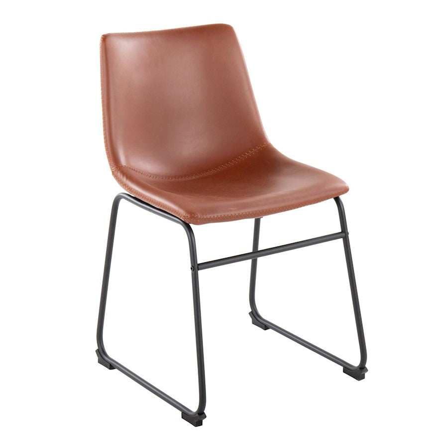 LumiSource Duke Side Chair Set of 2 | Industrial Black Steel and Cognac PU | Dining Room & Home Office Seating | Model CH-DUKEBKCG2