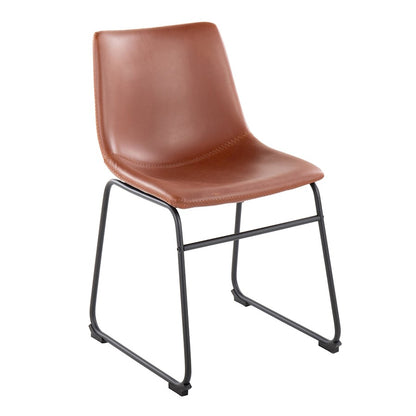 LumiSource Duke Side Chair Set of 2 | Industrial Black Steel and Cognac PU | Dining Room & Home Office Seating | Model CH-DUKEBKCG2