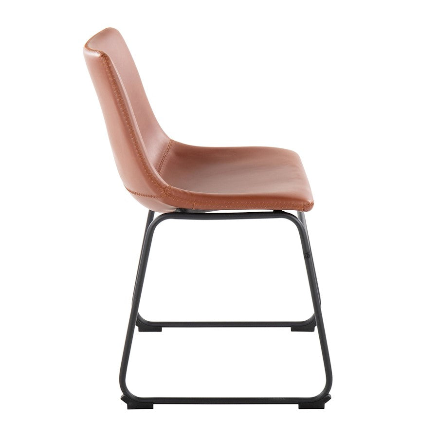 LumiSource Duke Side Chair Set of 2 | Industrial Black Steel and Cognac PU | Dining Room & Home Office Seating | Model CH-DUKEBKCG2