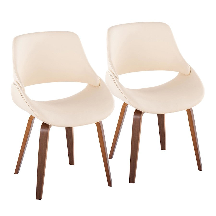 LumiSource Fabrizzi Chair Set of 2 | Mid-Century Walnut Wood and Cream PU | Dining Room & Living Room Accent Seating | Model CH-FBCONLPU2WLCR2