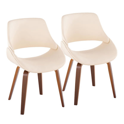 LumiSource Fabrizzi Chair Set of 2 | Mid-Century Walnut Wood and Cream PU | Dining Room & Living Room Accent Seating | Model CH-FBCONLPU2WLCR2