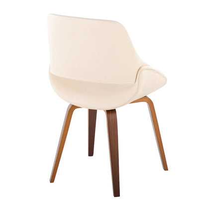 LumiSource Fabrizzi Chair Set of 2 | Mid-Century Walnut Wood and Cream PU | Dining Room & Living Room Accent Seating | Model CH-FBCONLPU2WLCR2