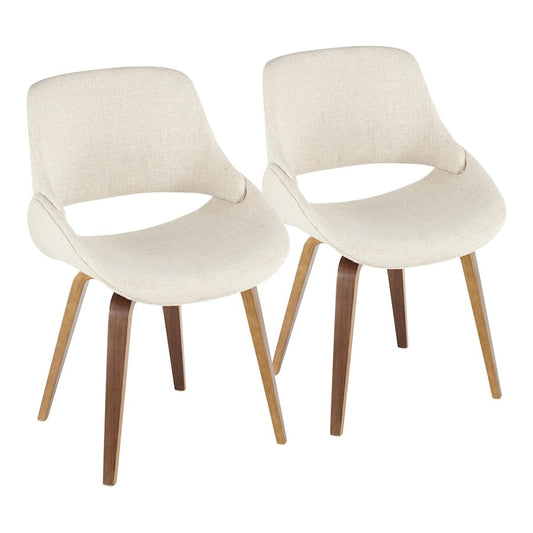LumiSource Fabrizzi Dining/Accent Chair Set of 2 | Mid-Century Walnut Wood and Cream Fabric | Dining Room & Living Room | Model CH-FBCONLWL-CR2