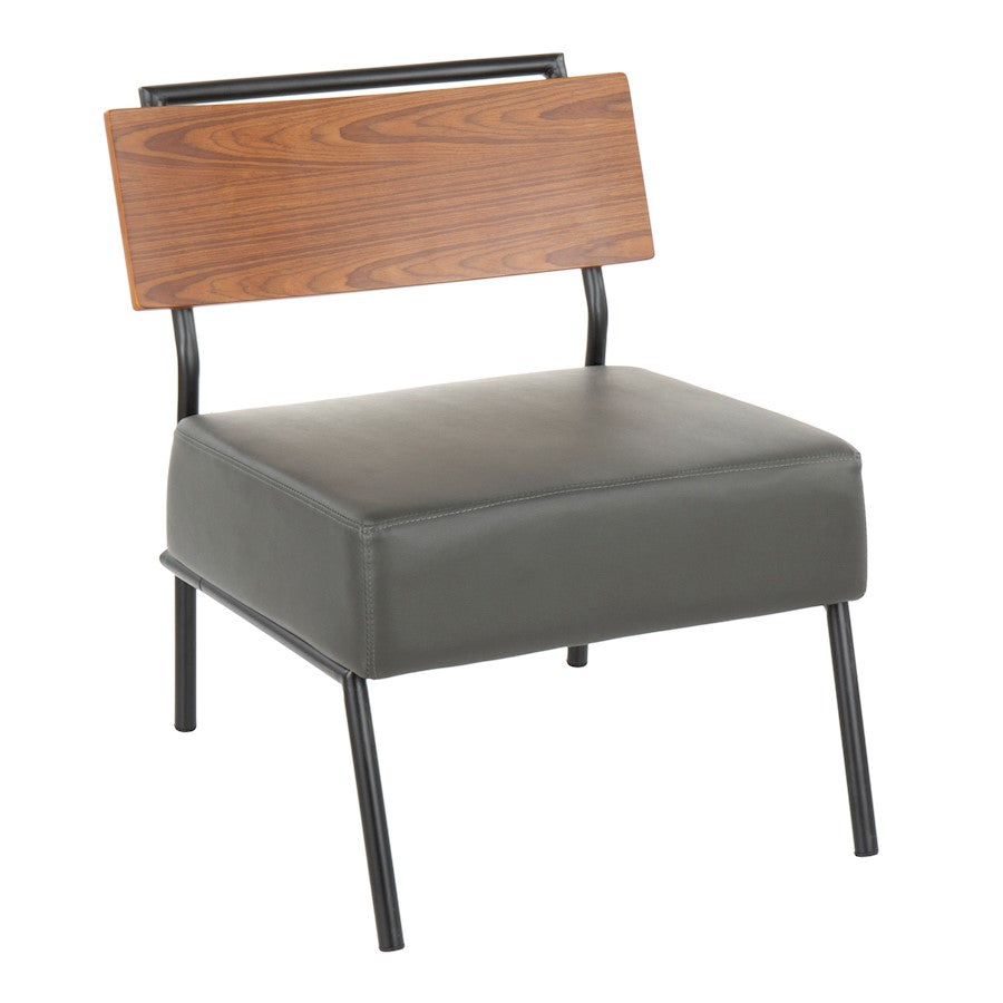 LumiSource Fiji Accent Chair | Grey Faux Leather & Walnut Wood | Living Room & Office Seating | 25 x 24.25 x 28 in | Model CH-FIJIBK-GY