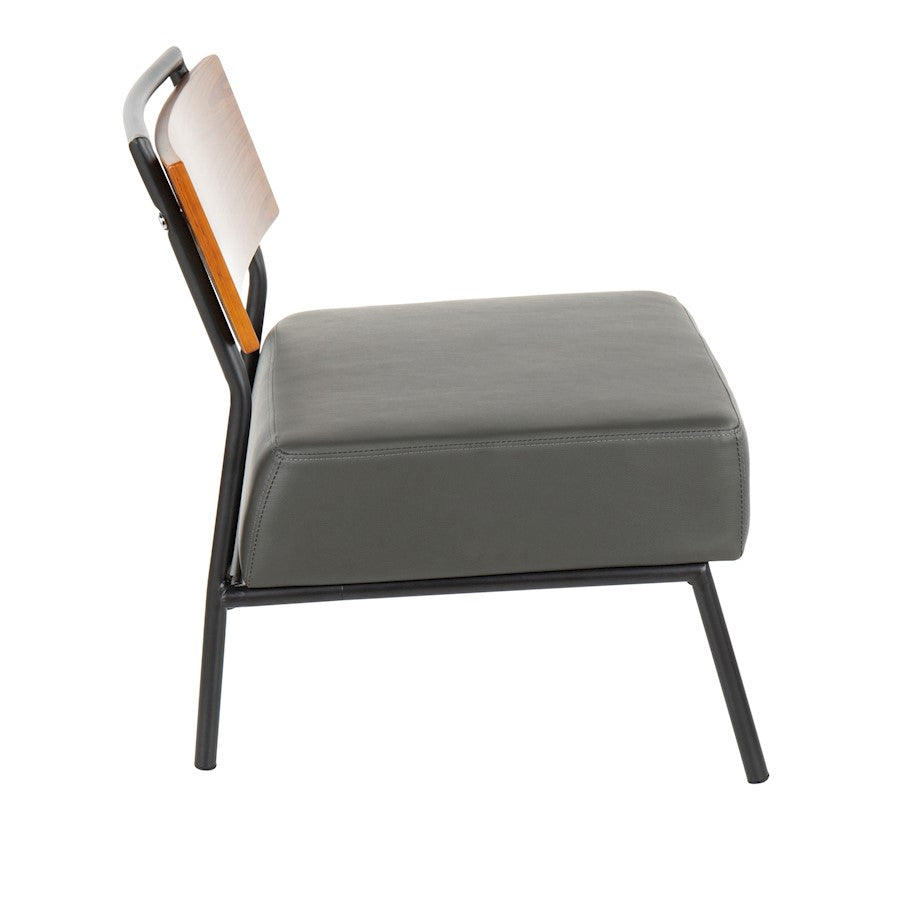 LumiSource Fiji Accent Chair | Grey Faux Leather & Walnut Wood | Living Room & Office Seating | 25 x 24.25 x 28 in | Model CH-FIJIBK-GY