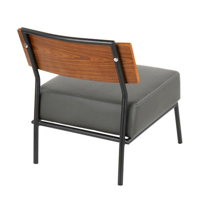 LumiSource Fiji Accent Chair | Grey Faux Leather & Walnut Wood | Living Room & Office Seating | 25 x 24.25 x 28 in | Model CH-FIJIBK-GY