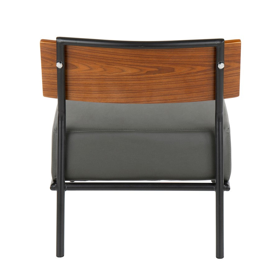 LumiSource Fiji Accent Chair | Grey Faux Leather & Walnut Wood | Living Room & Office Seating | 25 x 24.25 x 28 in | Model CH-FIJIBK-GY