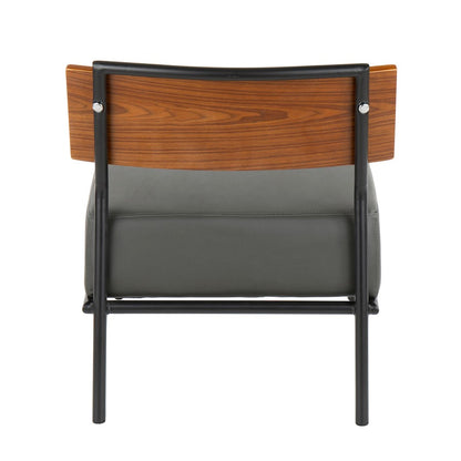 LumiSource Fiji Accent Chair | Grey Faux Leather & Walnut Wood | Living Room & Office Seating | 25 x 24.25 x 28 in | Model CH-FIJIBK-GY