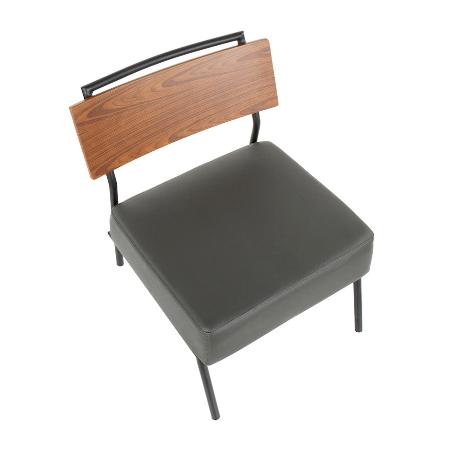 LumiSource Fiji Accent Chair | Grey Faux Leather & Walnut Wood | Living Room & Office Seating | 25 x 24.25 x 28 in | Model CH-FIJIBK-GY