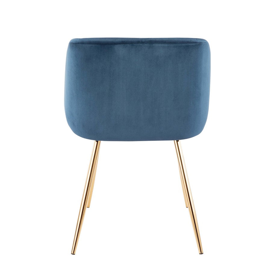 LumiSource Fran Chair Set of 2 | Gold Metal and Blue Velvet | Dining Room & Accent Seating | 21 x 23 x 32 in, Seat H 18.5 in | Model CH-FRANAU-BU2