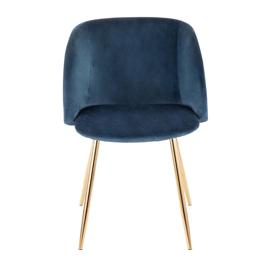 LumiSource Fran Chair Set of 2 | Gold Metal and Blue Velvet | Dining Room & Accent Seating | 21 x 23 x 32 in, Seat H 18.5 in | Model CH-FRANAU-BU2