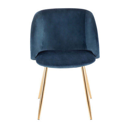 LumiSource Fran Chair Set of 2 | Gold Metal and Blue Velvet | Dining Room & Accent Seating | 21 x 23 x 32 in, Seat H 18.5 in | Model CH-FRANAU-BU2