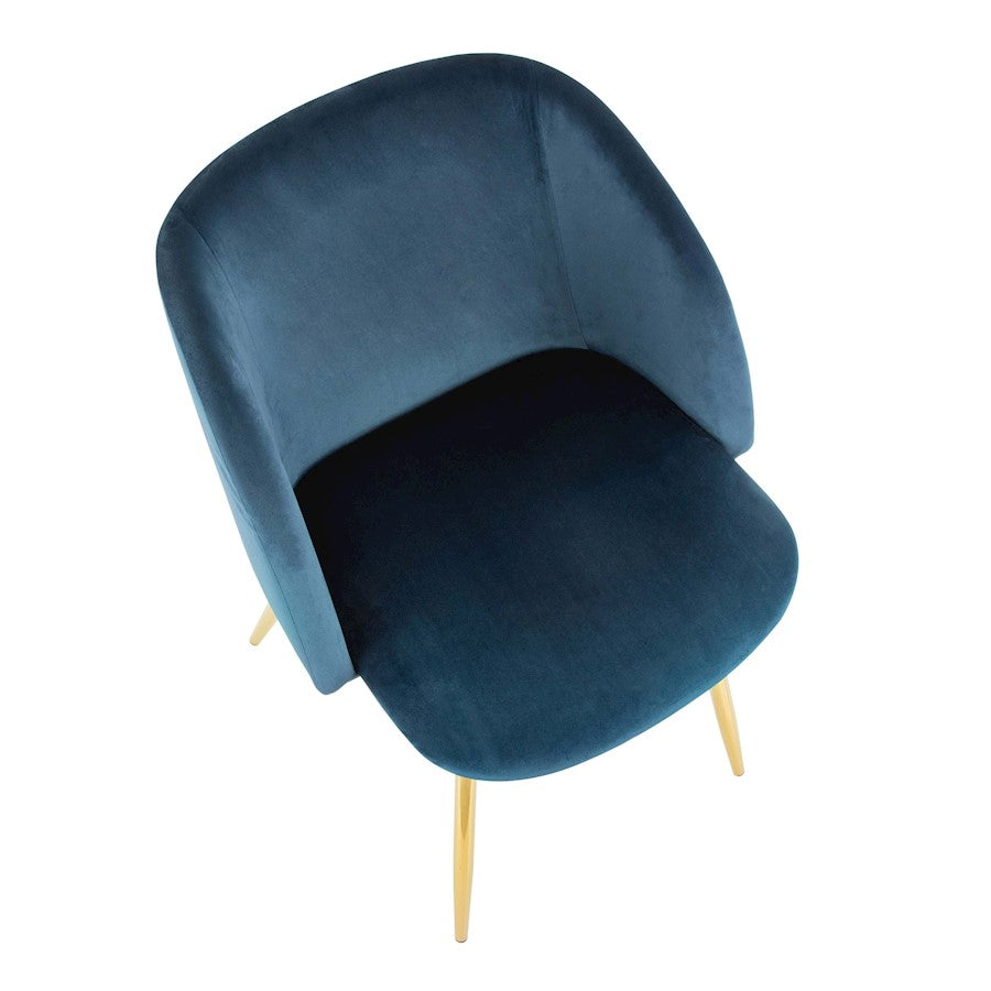 LumiSource Fran Chair Set of 2 | Gold Metal and Blue Velvet | Dining Room & Accent Seating | 21 x 23 x 32 in, Seat H 18.5 in | Model CH-FRANAU-BU2