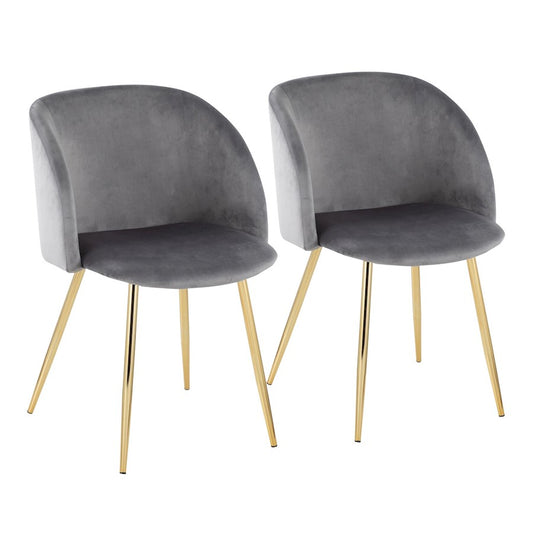 LumiSource Fran Chair Set of 2 | Gold Steel and Silver Velvet | Dining Room & Accent Seating | 21 x 23 x 32 in, Seat H 18.5 in | Model CH-FRANAUVSV2