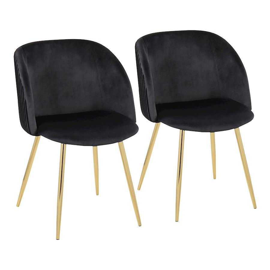 LumiSource Fran Pleated Chair Set of 2 | Gold Metal and Black Velvet | Dining Room & Living Room Accent | 23 x 21 x 32 in | Model CH-FRANPLTAUVBK2