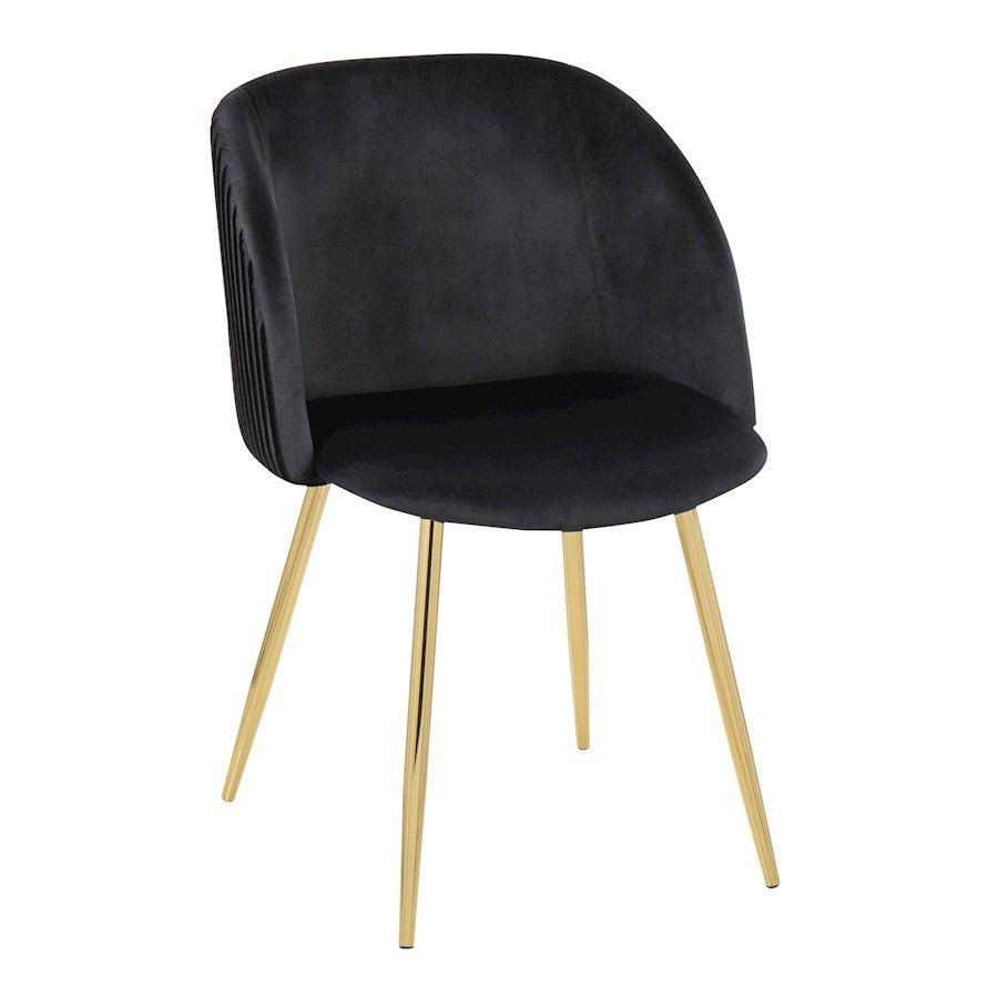 LumiSource Fran Pleated Chair Set of 2 | Gold Metal and Black Velvet | Dining Room & Living Room Accent | 23 x 21 x 32 in | Model CH-FRANPLTAUVBK2