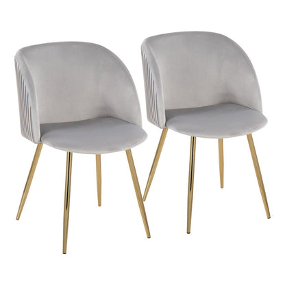 LumiSource Fran Pleated Chair Set of 2 | Gold Metal and Silver Velvet | Dining Room & Living Room Accent | 23 x 21 x 32 in | Model CH-FRANPLTAUVSV2