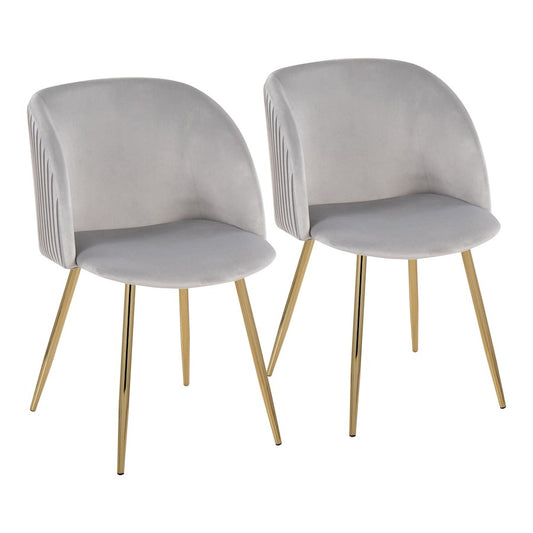 LumiSource Fran Pleated Chair Set of 2 | Gold Metal and Silver Velvet | Dining Room & Living Room Accent | 23 x 21 x 32 in | Model CH-FRANPLTAUVSV2
