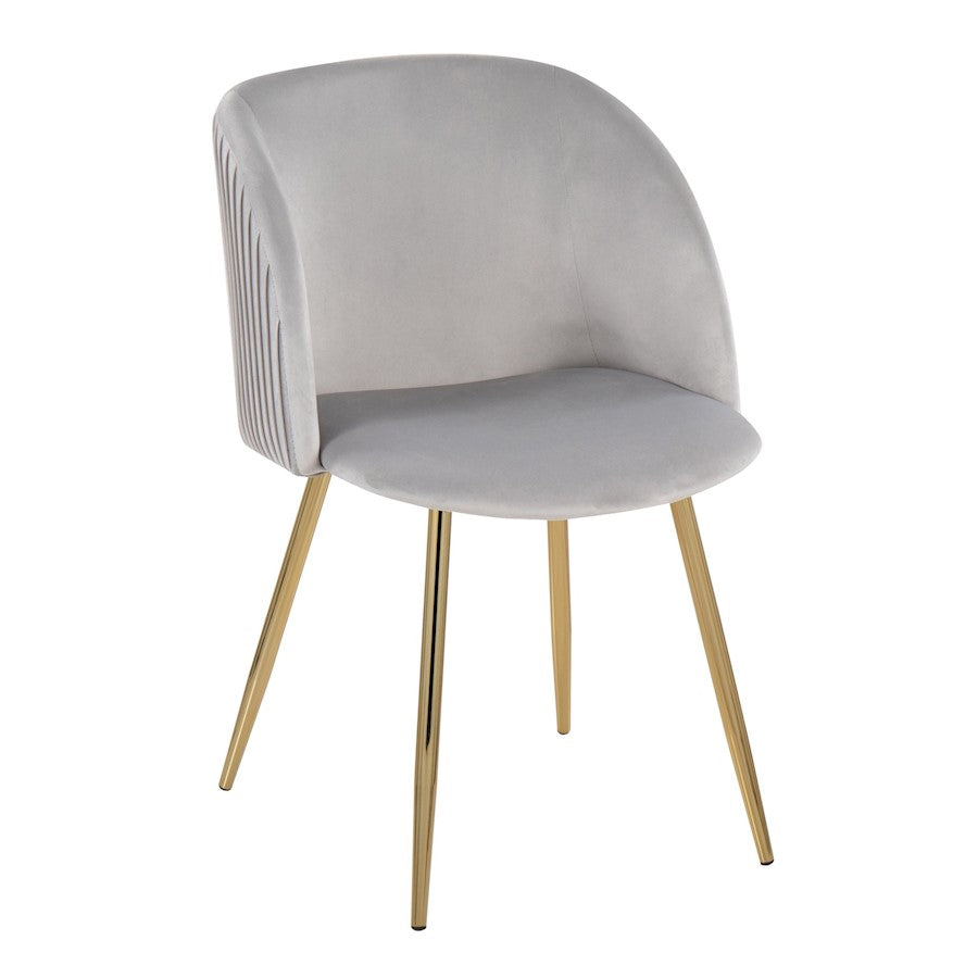 LumiSource Fran Pleated Chair Set of 2 | Gold Metal and Silver Velvet | Dining Room & Living Room Accent | 23 x 21 x 32 in | Model CH-FRANPLTAUVSV2