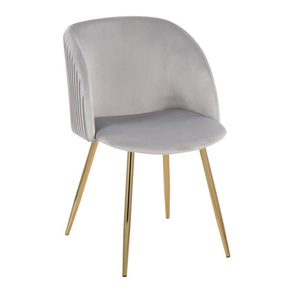 LumiSource Fran Pleated Chair Set of 2 | Gold Metal and Silver Velvet | Dining Room & Living Room Accent | 23 x 21 x 32 in | Model CH-FRANPLTAUVSV2